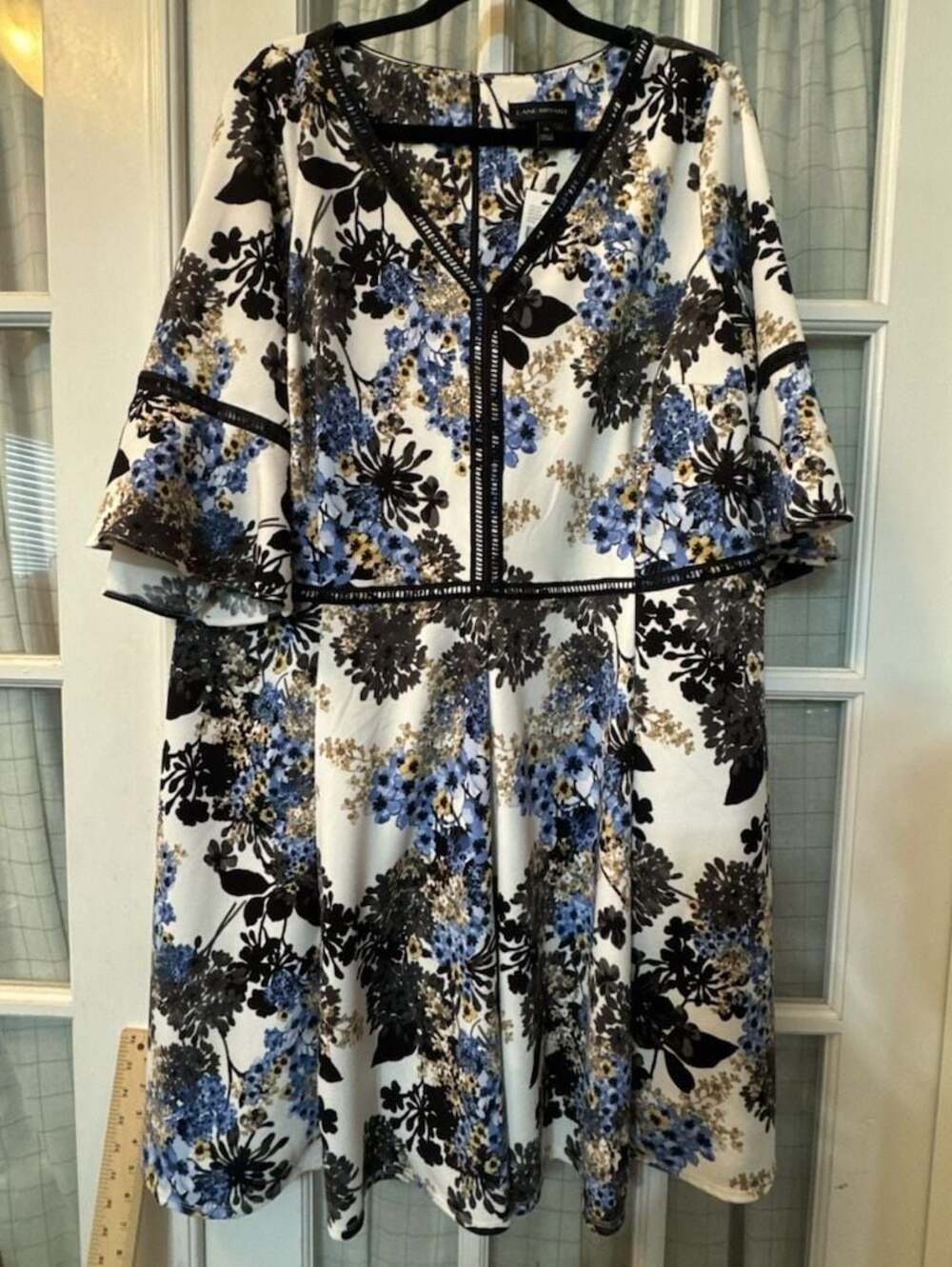 Lane Bryant Women's Floral Print Fit and Flare Dress with Bell Sleeves